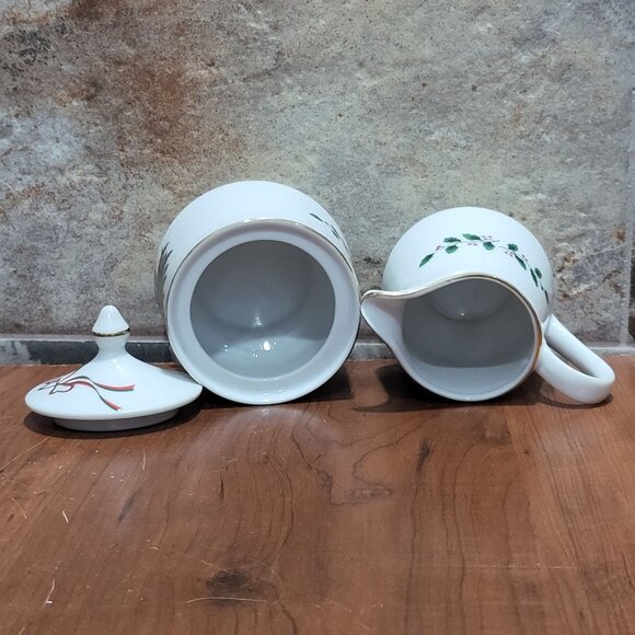 Christmas Tree & Ribbon Covered Sugar Bowl & Creamer Japan - Picture 7 of 13